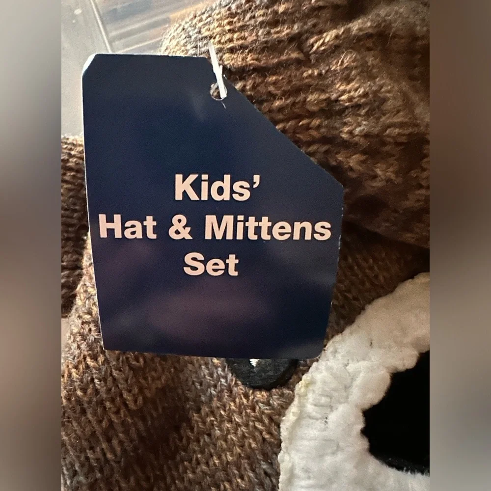 Brown Bear Knit Hat and Mittens Set
